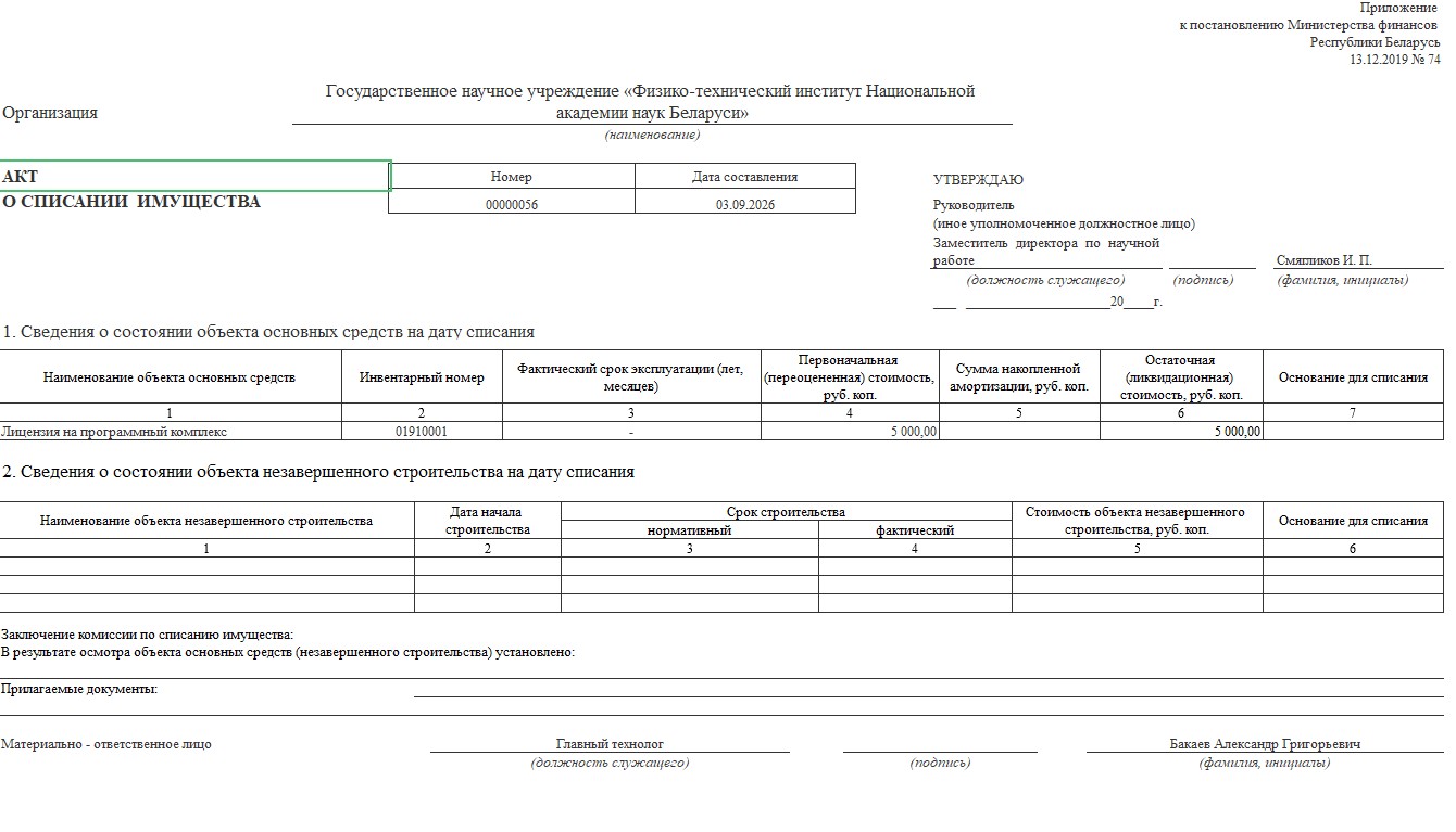 Акт о списании НМА