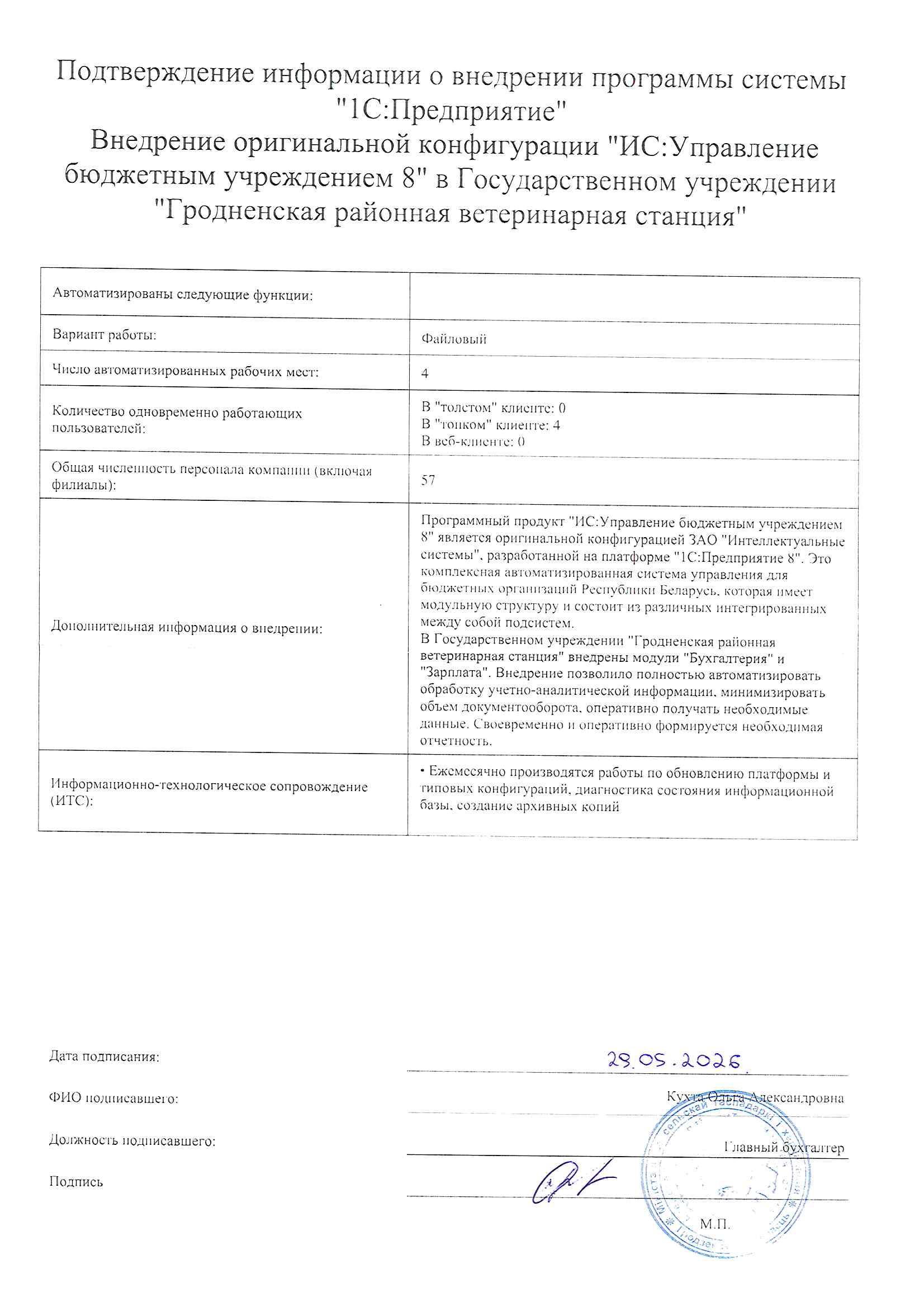 отзыв Внедрение 1 С в Государственном учреждении "Гродненская районная ветеринарная станция" о компании Интеллектуальные системы