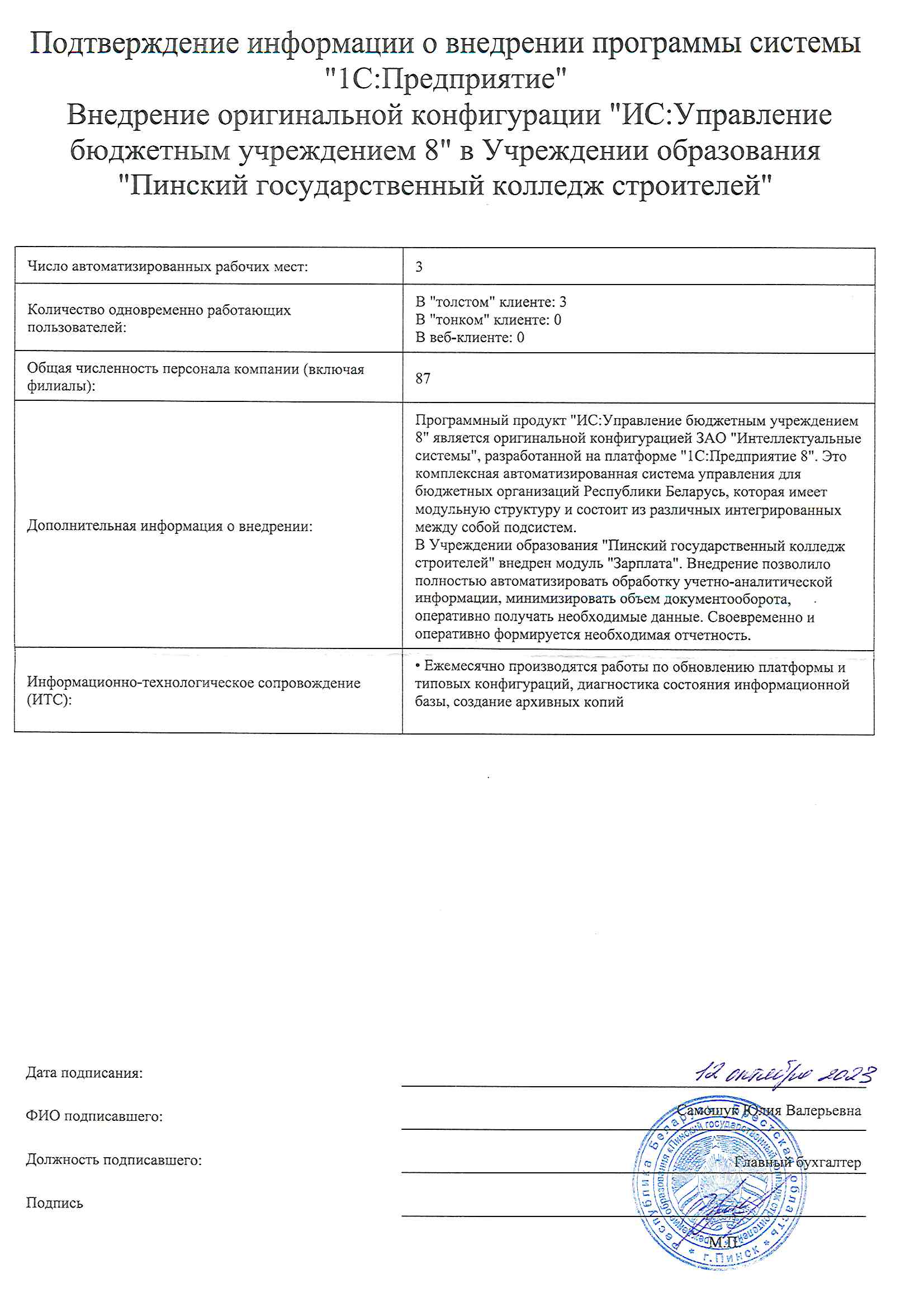 отзыв Пинский государственный колледж строителей о компании Интеллектуальные системы