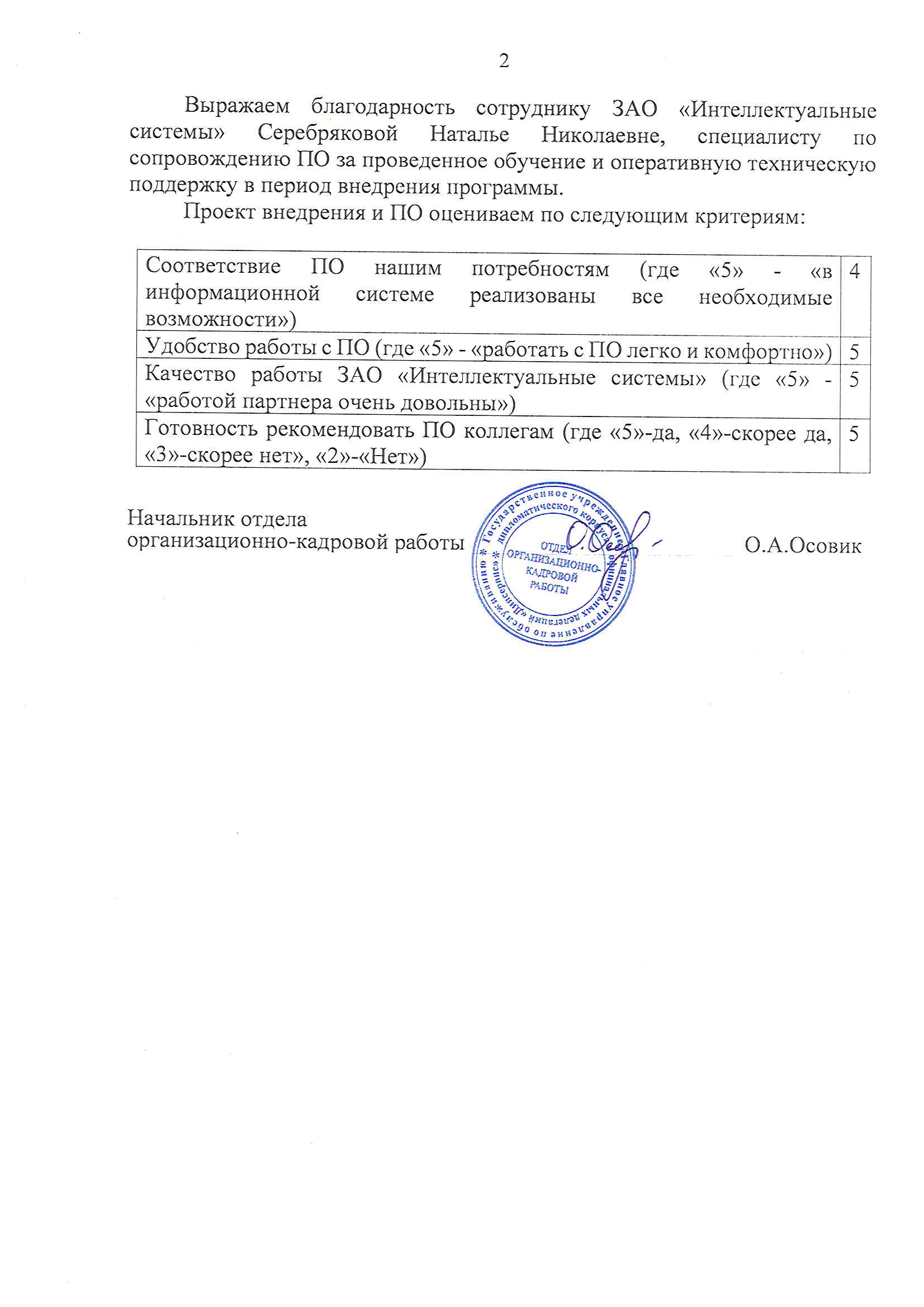 отзыв Внедрение 1С в Государственном учреждении "Главное управление по обслуживанию дипломатического корпуса и официальных делегаций "Дипсервис" о компании Интеллектуальные системы