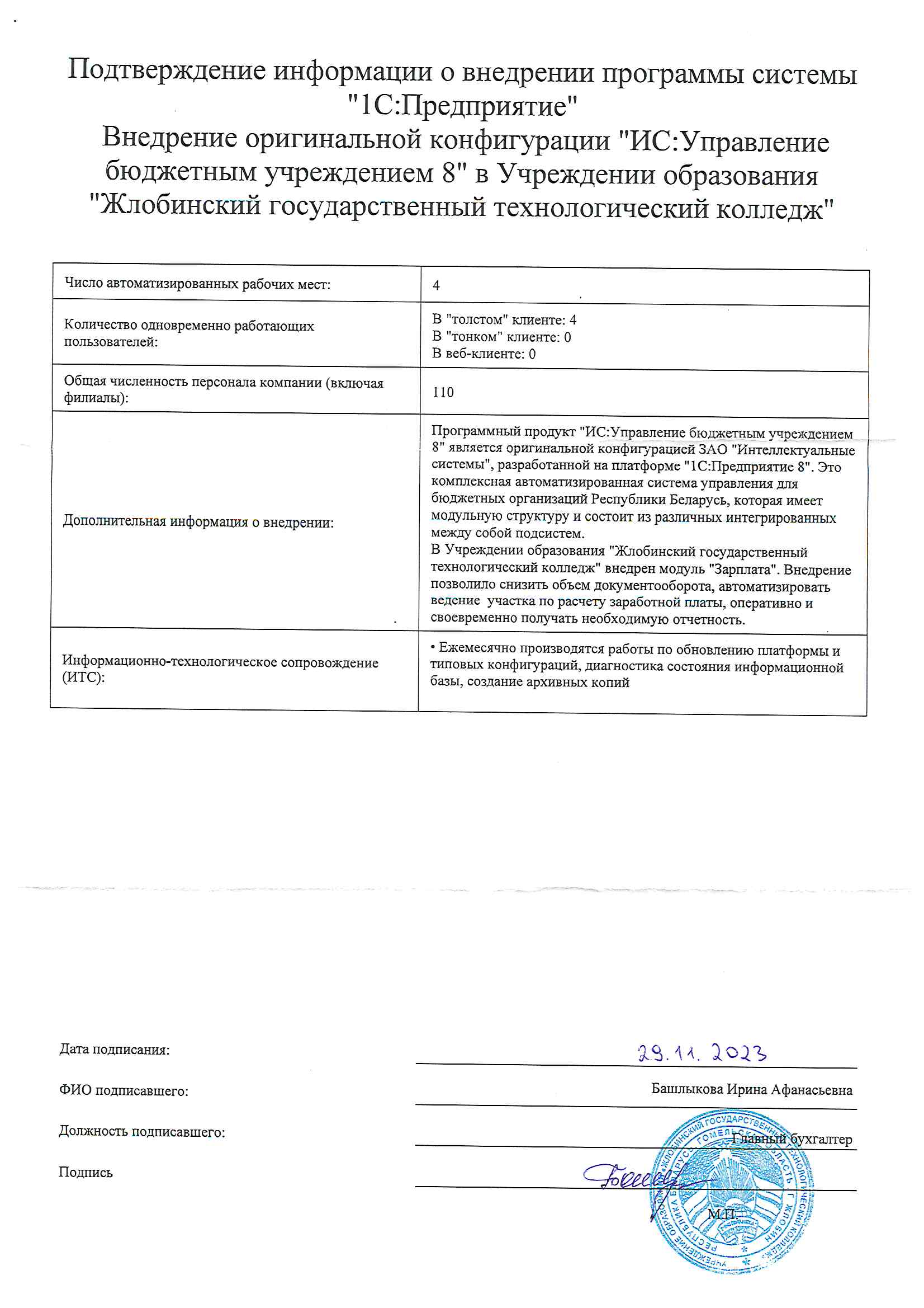 отзыв Жлобинский государственный технологический колледж о компании Интеллектуальные системы