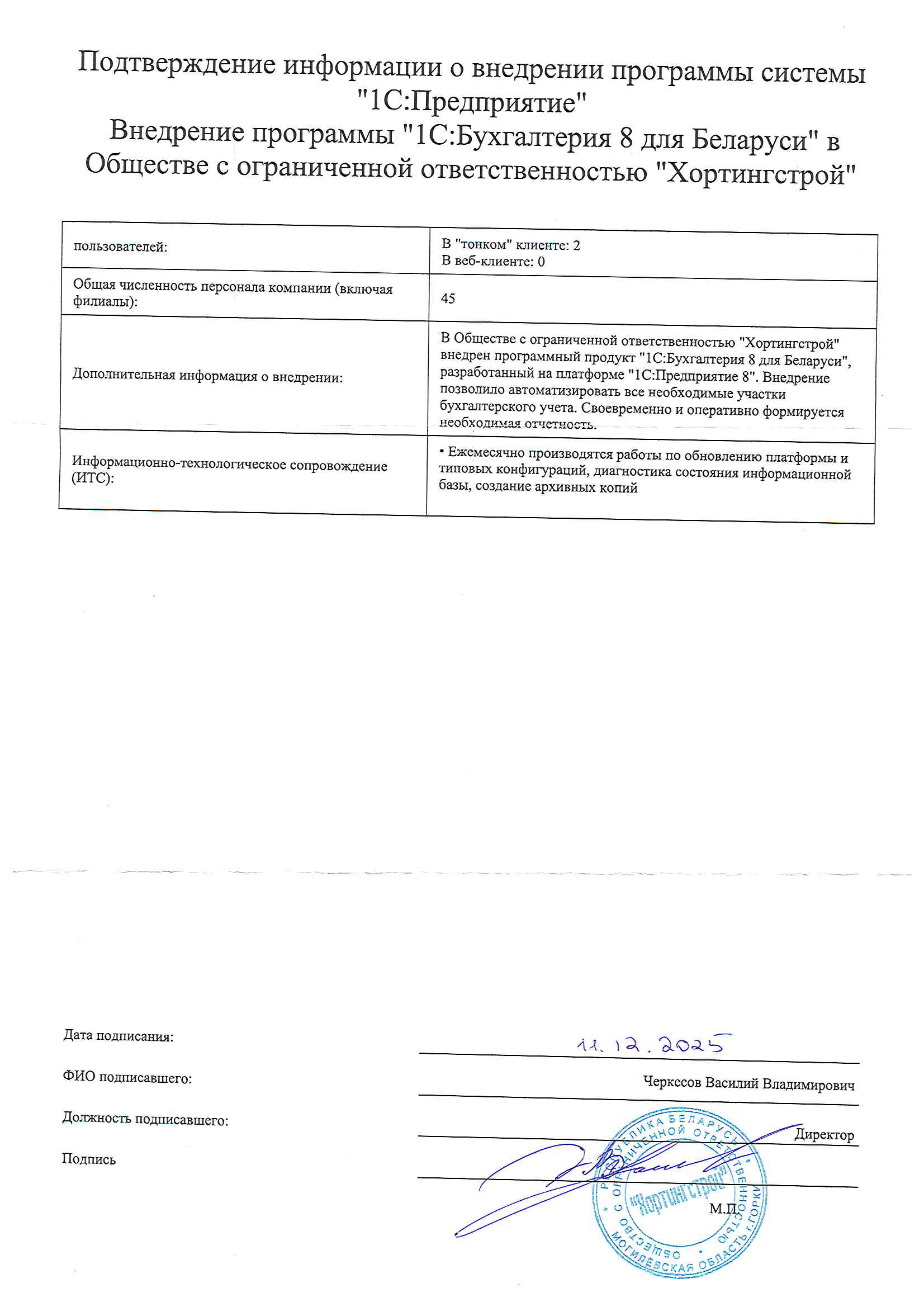 отзыв Внедрение 1С в ООО "Хортингстрой" о компании Интеллектуальные системы