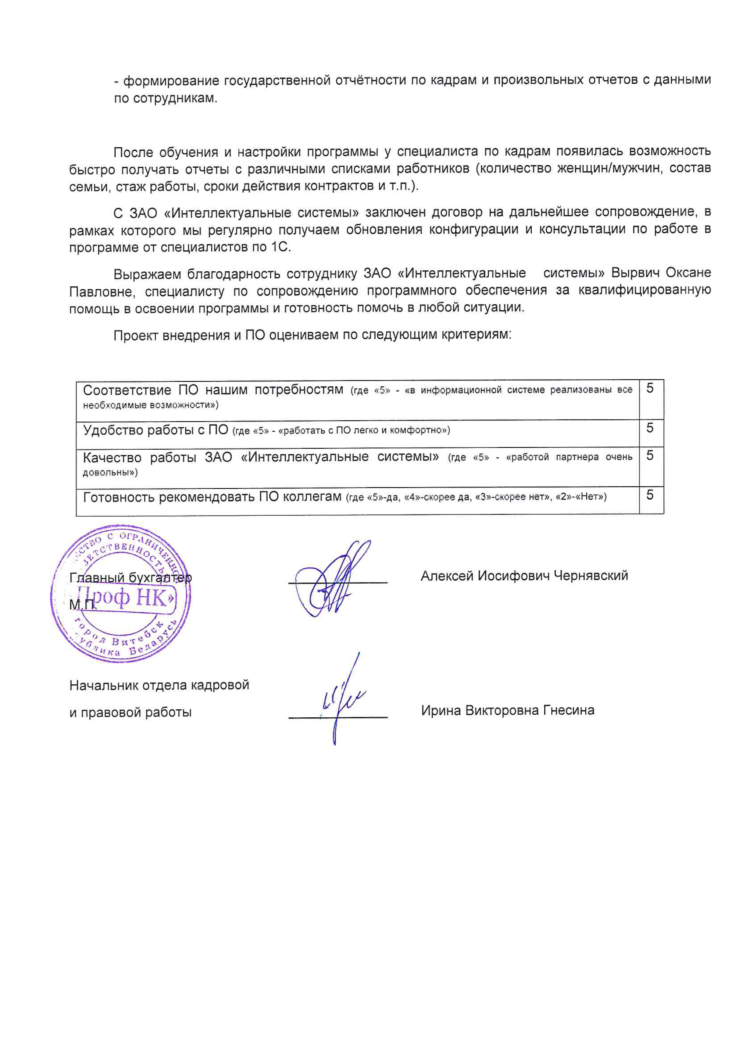 отзыв Внедрение 1С в Обществе с ограниченной ответственностью "Проф НК" о компании Интеллектуальные системы